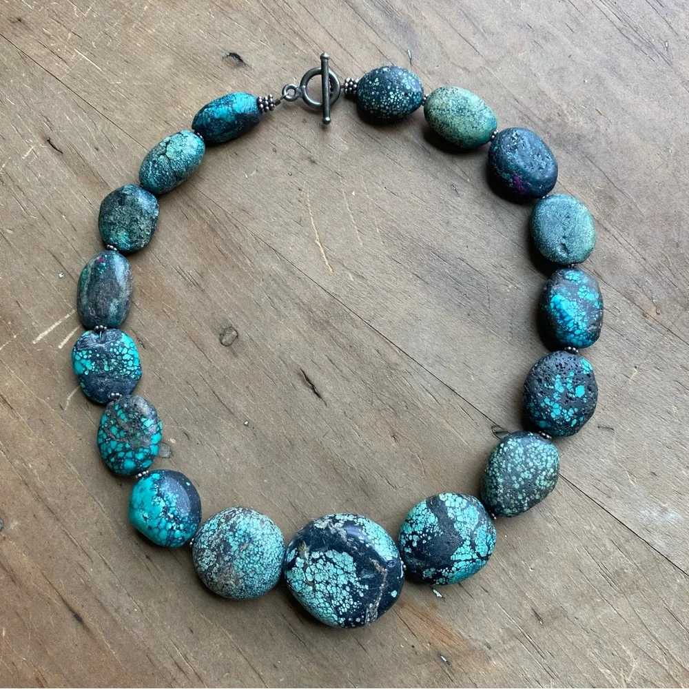 Raw Turquoise and Sterling Silver Necklace and Bracelet Set - Picture 7 of 14